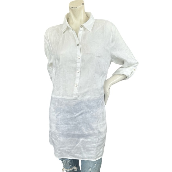 J. Jill Tops - J.Jill White 100% Linen Coastal Long Length Cuff Sleeve Tunic Top Size Medium